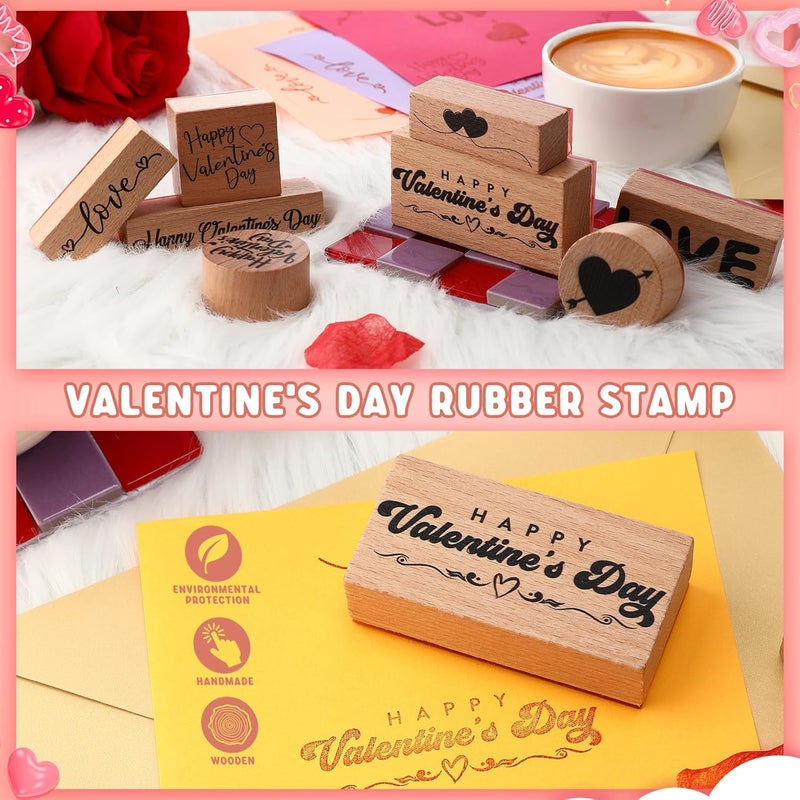 Supervitae 8 Pcs Valentine's Rubber Stamp Set Wooden Rubber Stamps Happy Valentine Heart Stamp Vintage Wooden Rubber Art Stamps for Crafting and DIY Scrapbooking Card Making Hand Book(Word) - Image 4